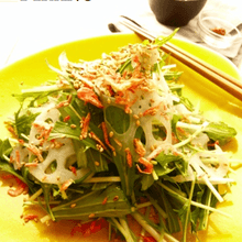 【35kcal】シャキシャキ♪れんこんと水菜のサラダ～香ばし