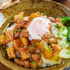 【温玉とろとろ】味染み大根と豚バラのご飯がっつりルーロー飯