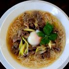 めんつゆで簡単牛肉にゅう麺