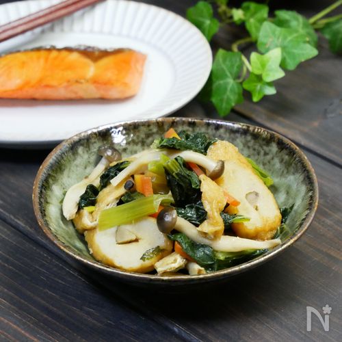 ほっこり定番おかず♡小松菜とごぼう天の煮浸し