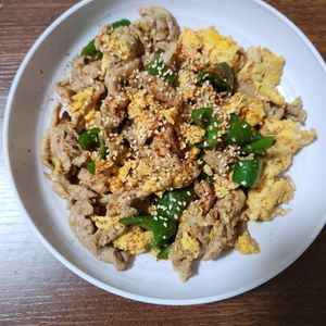 とももの作ってみた!投稿(【豚こまとピーマンの照りたま炒め】疲れた日はこれ！)