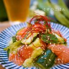 ＼ポリ袋で／かち割りきゅうりとサーモンにんにくパンチ☆