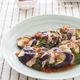 レンジで！なすと豚肉の青じそ重ね蒸し　梅風味だれ