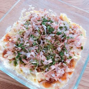 ミルクの作ってみた!投稿(【ふわふわ豆腐お好み焼き】混ぜてチンするだけ！#電子レンジ)