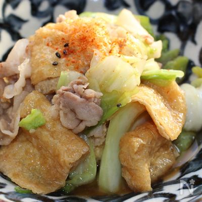 キャベツ、豚肉、油揚げの炒め煮