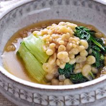 「青菜と天かす(揚げ玉)のさっと煮」