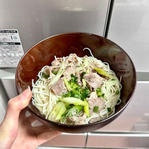 ケの作ってみた!投稿(ぶっかけ豚ネギ塩そうめん＃包丁不要＃やみつき)