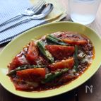 ♡トマト、オクラ、合挽肉のチーズカレー炒め