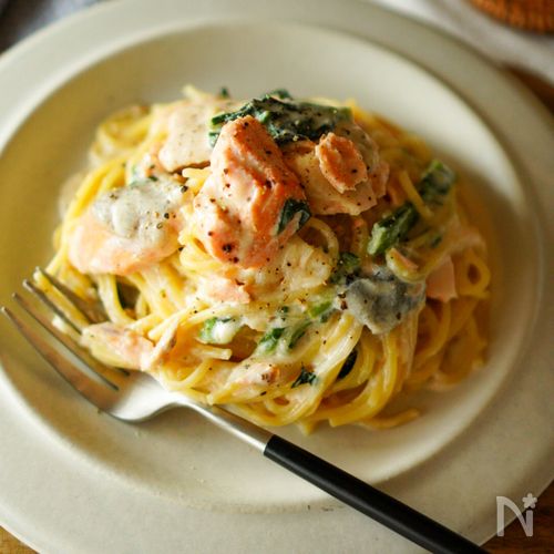ワンパン15分!【鮭のクリームパスタ】