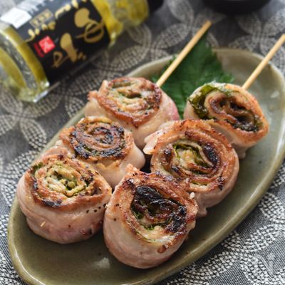 【居酒屋風おつまみ】男子ウケ抜群！豚肉の梅大葉ロール串。