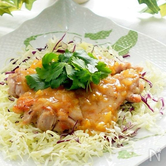 チキンソテーを柚子ジャムソースで