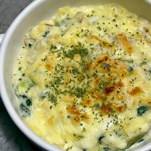 968467の作ってみた!投稿(【ほうれん草とベーコンのポテトグラタン】とろ〜りクリーミー)