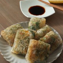 ライスペーパーで作る。海老入りにらまんじゅう
