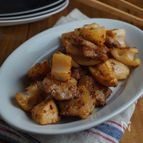 豚バラ肉とレンコンのカレー種入りマスタード炒め
