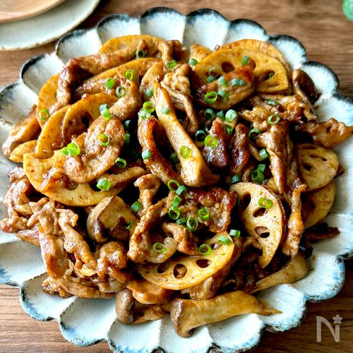 【豚こまとれんこんの甘味噌炒め】甜麺醤でこくうま♪