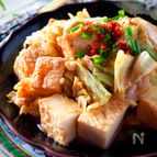 ご飯がススム＊レンジで厚揚げとキャベツの甘辛味噌炒め