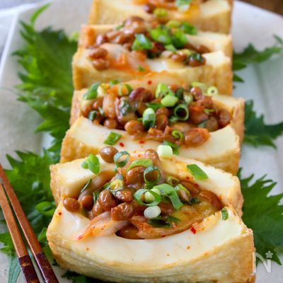 【厚揚げの納豆キムチ挟み焼き】トースターで簡単おかず