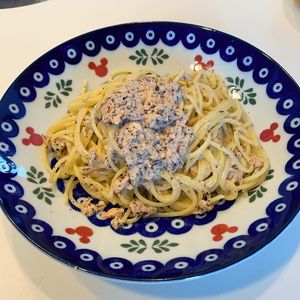 みわの作ってみた!投稿(ゆでたパスタに和えるだけ！ツナ缶のゆかりマヨポンパスタ)