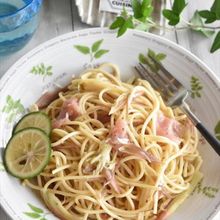 みょうがと生ハムの冷製パスタ