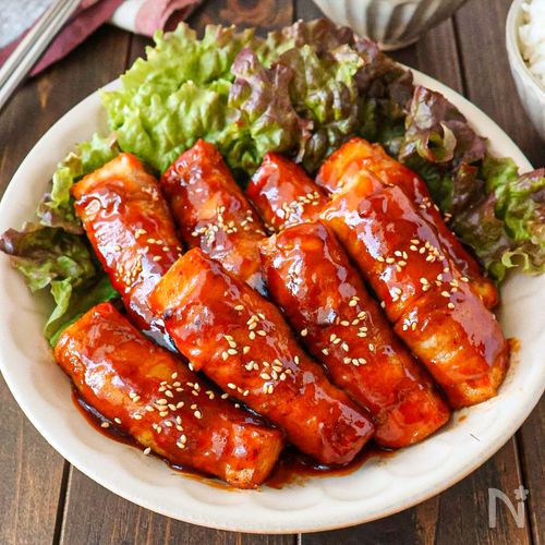 【天才的に旨い♡厚揚げの甘辛豚巻き】トッポギ風で食べ応え◎