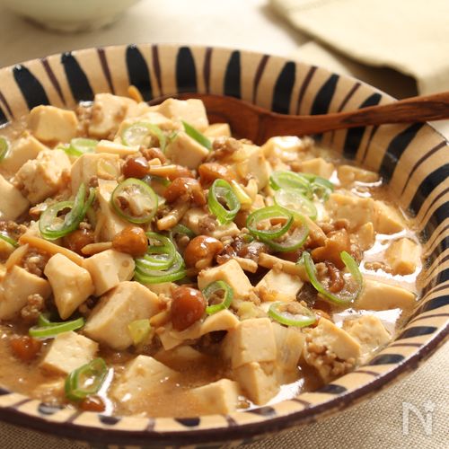 『麻婆なめこ豆腐』辛くない!とろみづけ不要でヘルシー&簡単!
