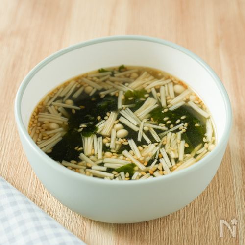 【わかめとえのきの中華スープ】5分で完成♪