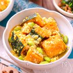 【かぼちゃのだしそぼろあん】レンジで完成！時短で和食副菜♡