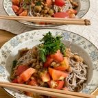 おかかわさびトマト納豆ぶっかけ蕎麦