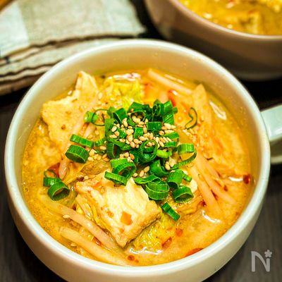 【白菜と厚揚げの担々風スープ】レンチンのみ☆包丁使わない♪