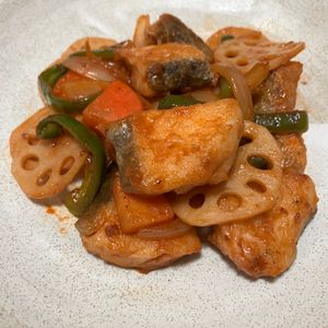 りんごの作ってみた!投稿(甘塩たらのケチャップ炒め)