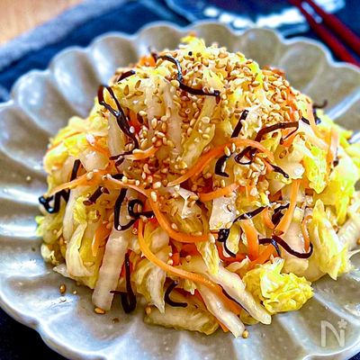 【白菜とニンジンの塩昆布ナムル】ポリ袋で簡単時短