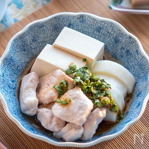 【鶏むね肉、長芋、豆腐のにらしょうゆかけ】ダイエット中にも♪