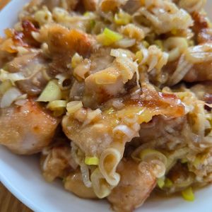 758の作ってみた!投稿(鶏肉の甘酢ねぎ炒め(調味料2つだけ！ぽん酢で簡単！))