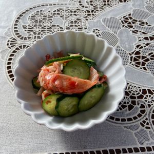万福の作ってみた!投稿(簡単副菜♡『胡瓜とカニカマの梅肉和え』塩もみいらず♪)