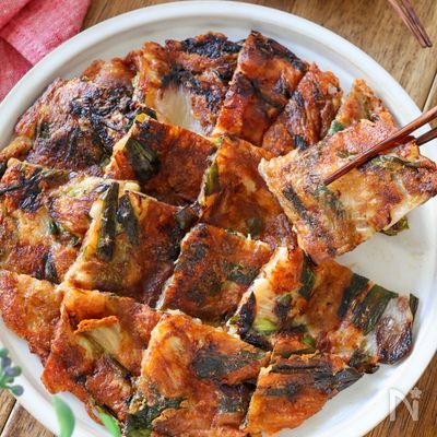 【えのきとニラのキムチーズチヂミ】味付け不要＆低糖質