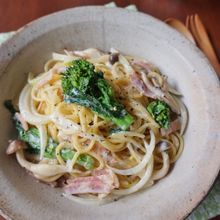 菜の花とベーコンの豆乳クリームパスタ