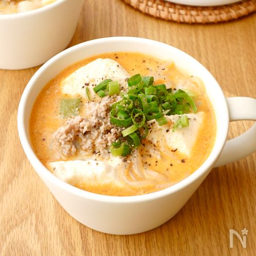 【担々豆腐しらたきスープ】豆腐&しらたきでヘルシー♪