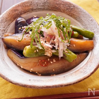 【ちょいワザ！】少量の油でナスとししとうの揚げ浸し♩