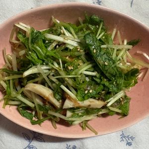 チョビの助の作ってみた!投稿(簡単！さっぱり美味しい☆『水菜とちくわの梅ポンおかかサラダ』)