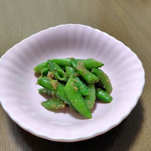 めぇの作ってみた!投稿(和えるだけ！やみつき！スナップえんどうのナムル)