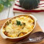 豆腐でふわとろ♪かぼちゃグラタン。器ひとつで超簡単！