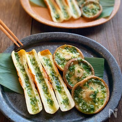 竹輪と椎茸のガーリックバター焼き