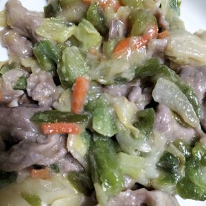 1207859の作ってみた!投稿(レンジで簡単！豚こまでヘルシー回鍋肉風)