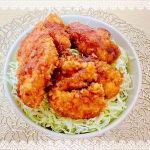 にゃ〜むずの作ってみた!投稿(柔らか鶏むね肉の『ソースチキンカツ丼』男子におすすめ♡)