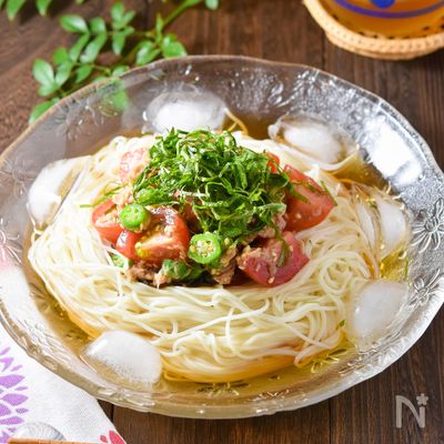 【トマトとツナのぶっかけそうめん】夏はパパっと麺類で