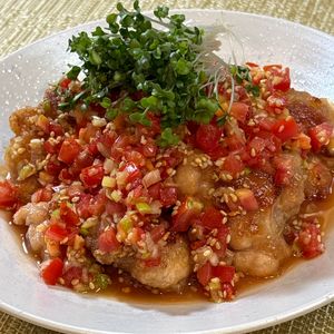 楽ラク手抜キッチン🐶🐾の作ってみた!投稿(【トマトだれ油淋鶏】夏に食べたい！さっぱりスタミナおかず)
