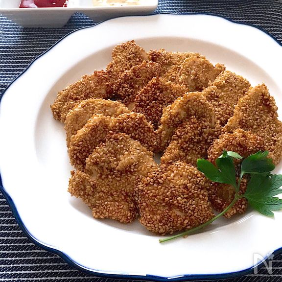 鶏むね肉deごまごまだらけのセサミチキン♡