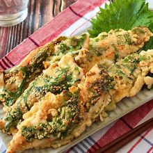 風味広がる♪細切り大葉と胡麻衣のささみ天