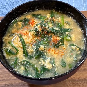 楽ラク手抜キッチン🐶🐾の作ってみた!投稿(旬を味わう♪春菊のかき玉みそ汁)