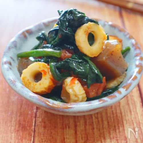 箸が止まらな〜い！ちくわこんにゃくほうれん草の甘辛炒め
